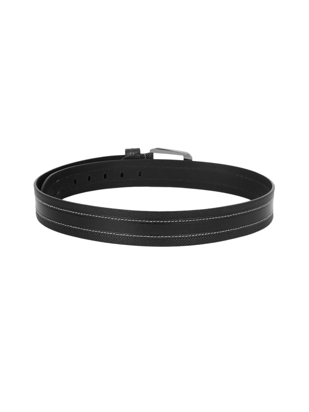 Style Shoes Black Genuine Leather Striped Belt with Tang Buckle Closure for Men and Boys
