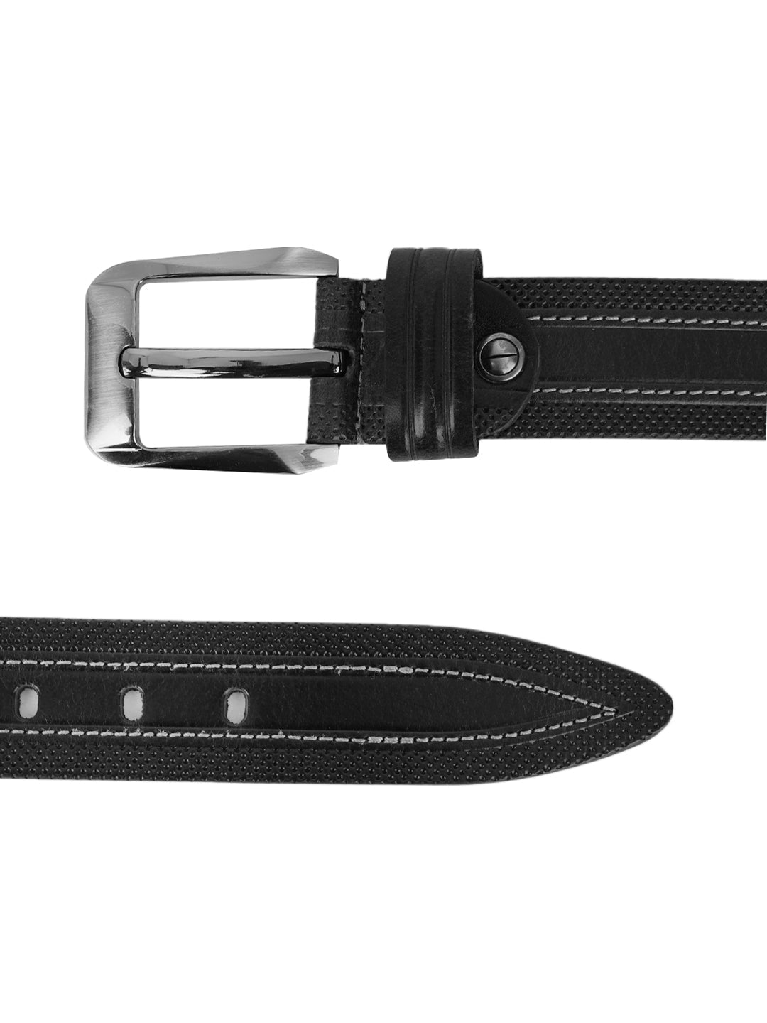 Style Shoes Black Genuine Leather Striped Belt with Tang Buckle Closure for Men and Boys