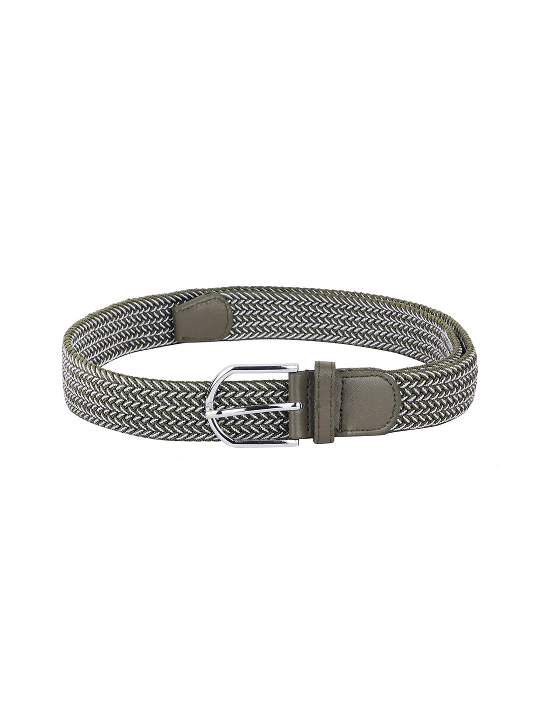 Style Shoes Green & White Freesize Braided Stretchable Belt For Men and Boys