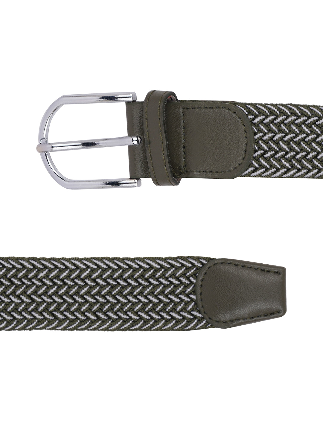 Style Shoes Green & White Freesize Braided Stretchable Belt For Men and Boys