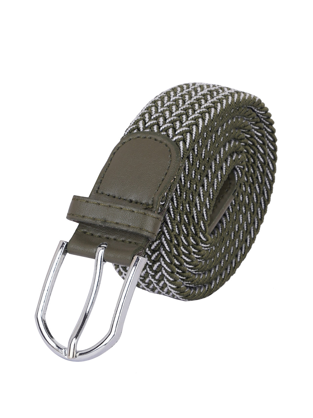 Style Shoes Green & White Freesize Braided Stretchable Belt For Men and Boys