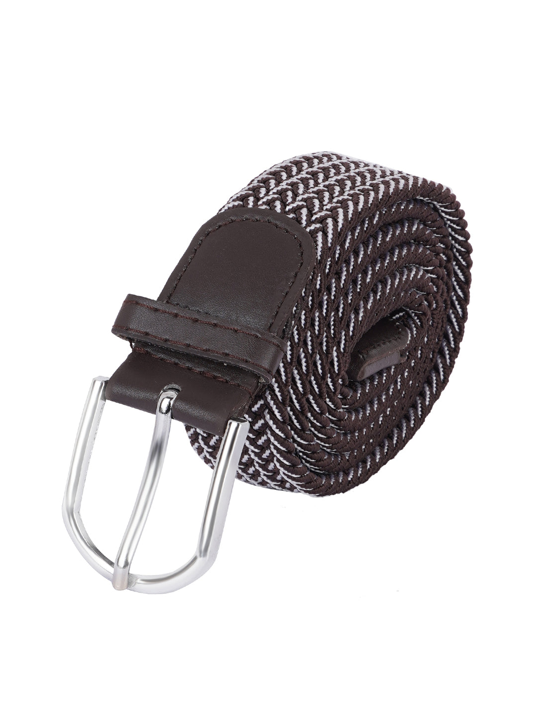 Style Shoes Brown and White Freesize Textured Stretchable Belt For Men and Boys