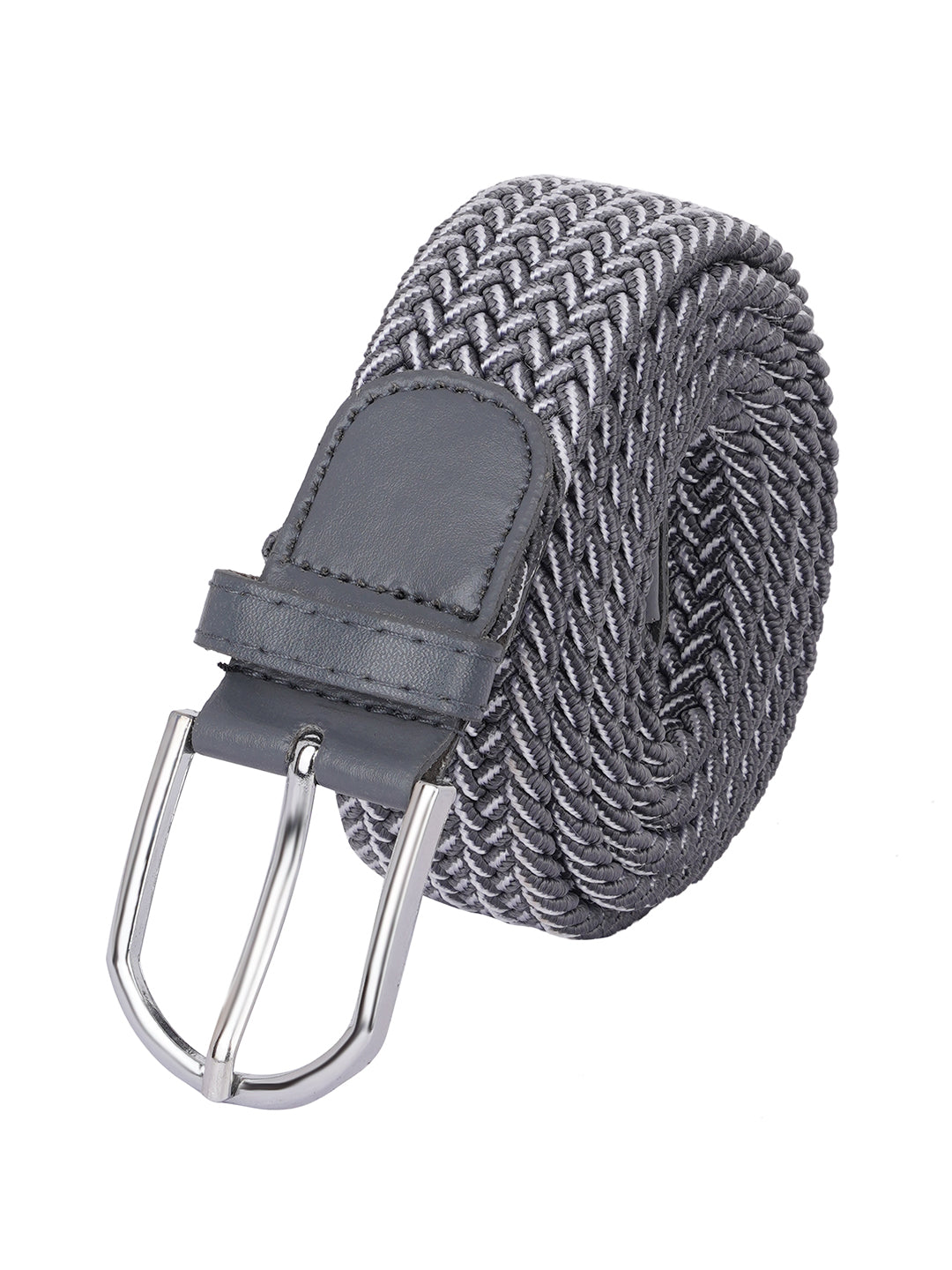 Style Shoes Grey and White Freesize Braided Stretchable Belt For Men and Boys