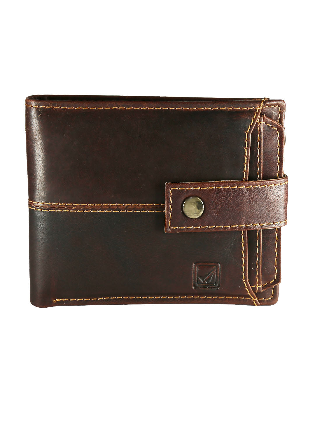 Style Shoes Brown Genuine Leather Wallet with Button Closure For Men