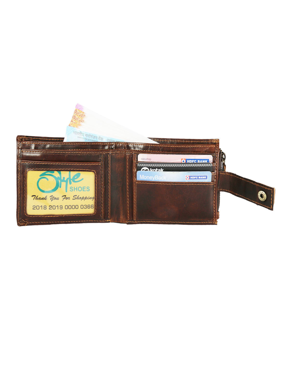 Style Shoes Brown Genuine Leather Wallet with Button Closure For Men