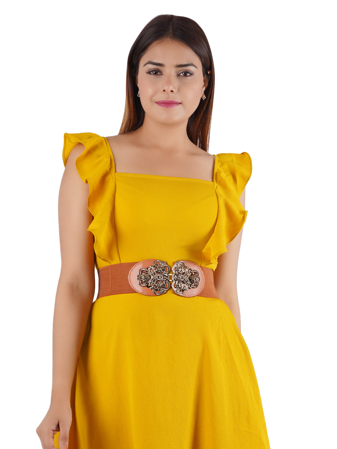 Style Shoes Tan Freesize Elasticated Stretchable Dress Belt For Women and Girls