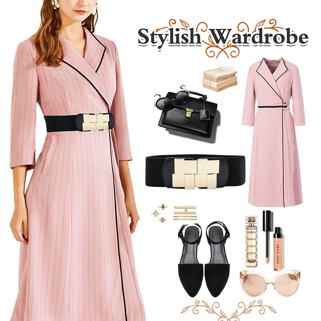 Style Shoes Black Freesize Elasticated Stretchable Dress Belt For Women and Girls