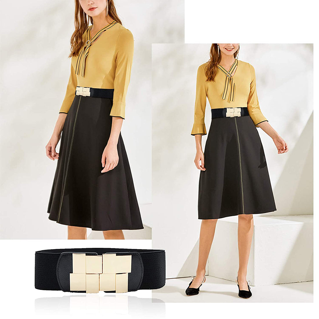Style Shoes Black Freesize Elasticated Stretchable Dress Belt For Women and Girls