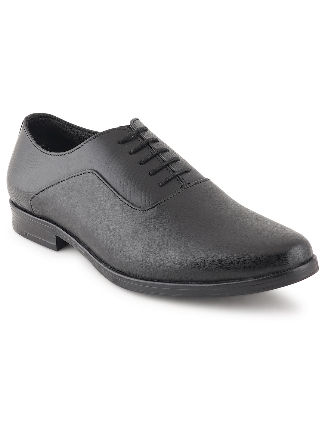 Black Lace Up Men Leather Formal Textured Shoes