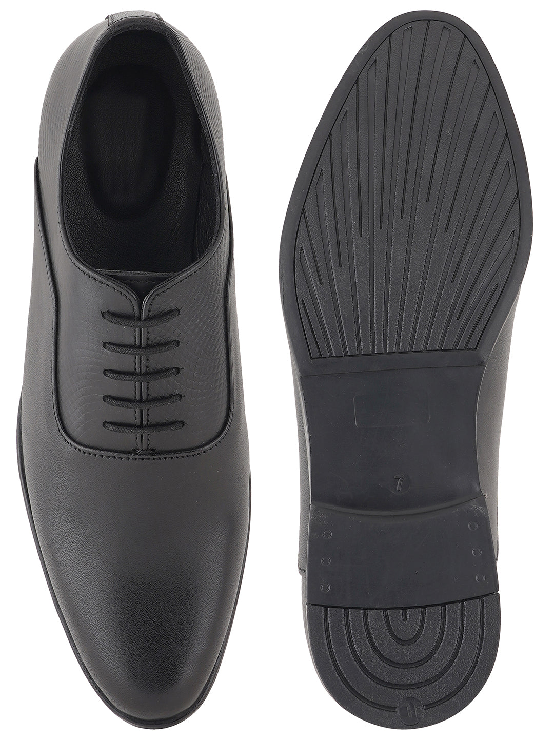 Black Lace Up Men Leather Formal Textured Shoes