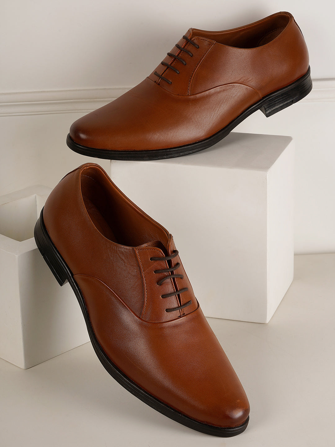 STYLE SHOES Tan Lace Up Leather Formal Shoes For Men