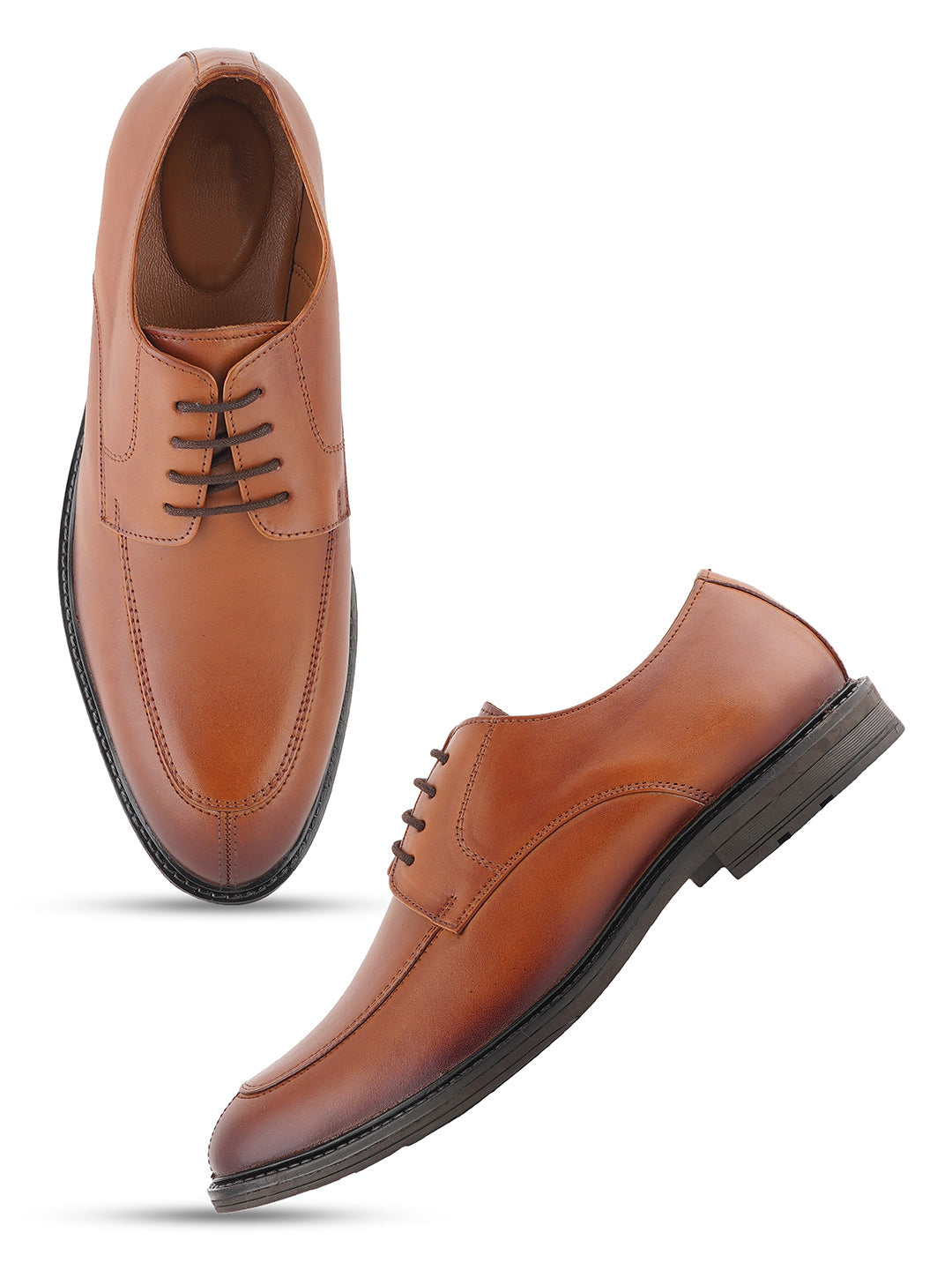 STYLE SHOES Tan Leather Formal Lace Up Derby Shoes for Men