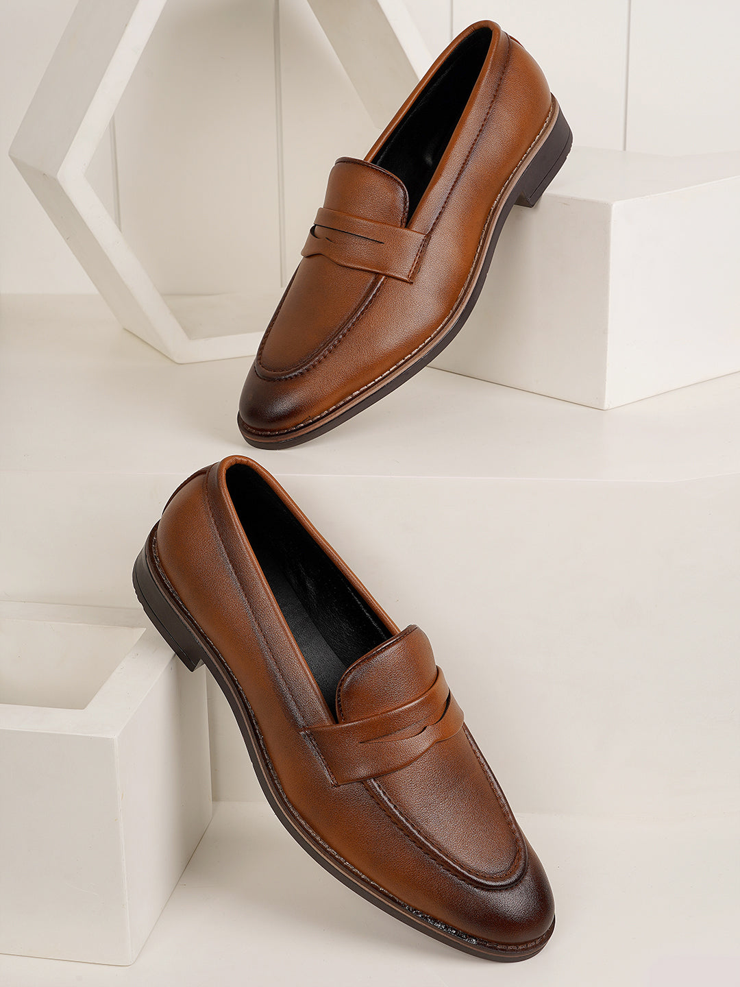 STYLE SHOES Tan Brown Micro Upper Loafer Shoes for Men