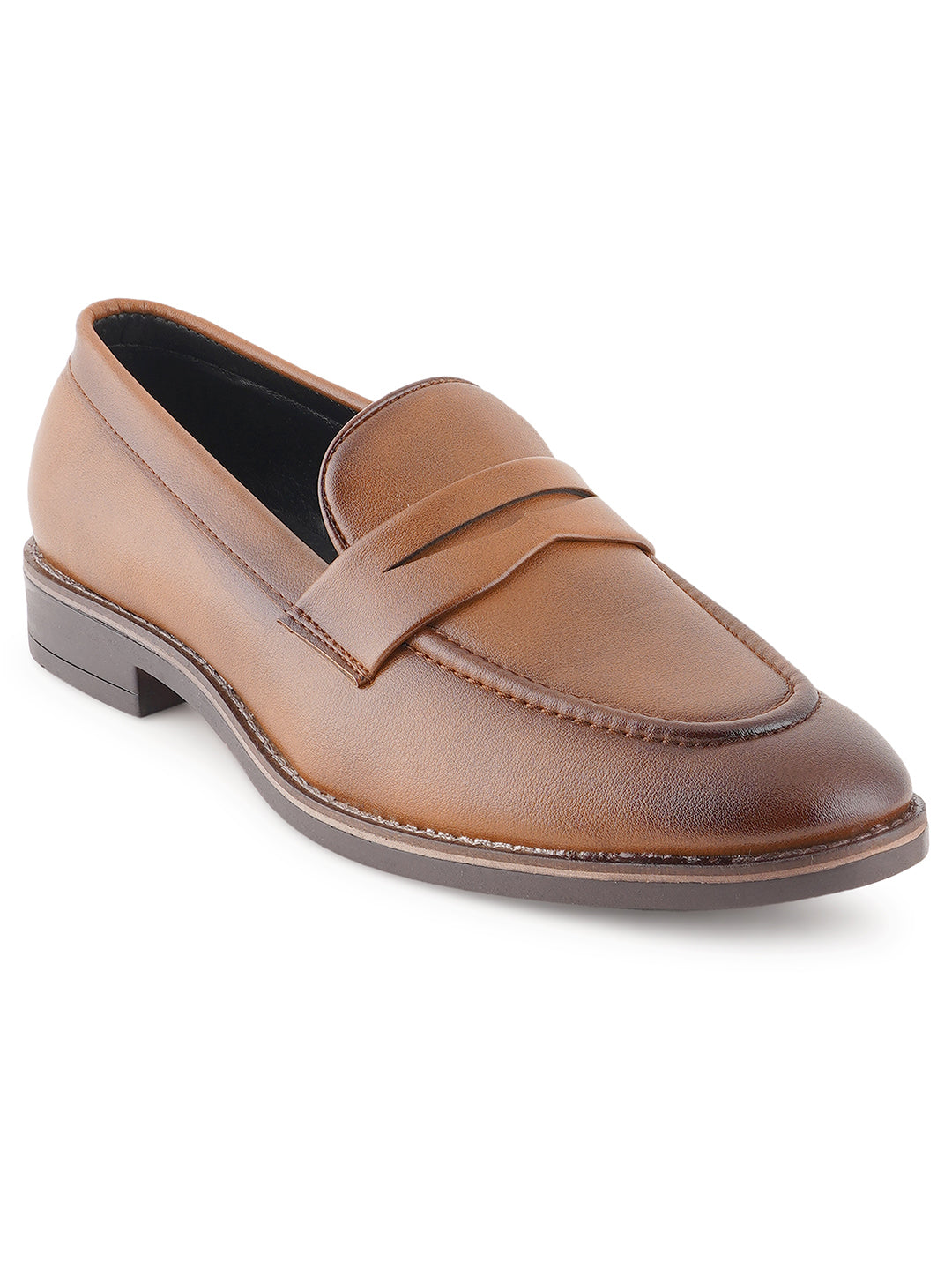 STYLE SHOES Tan Brown Micro Upper Loafer Shoes for Men