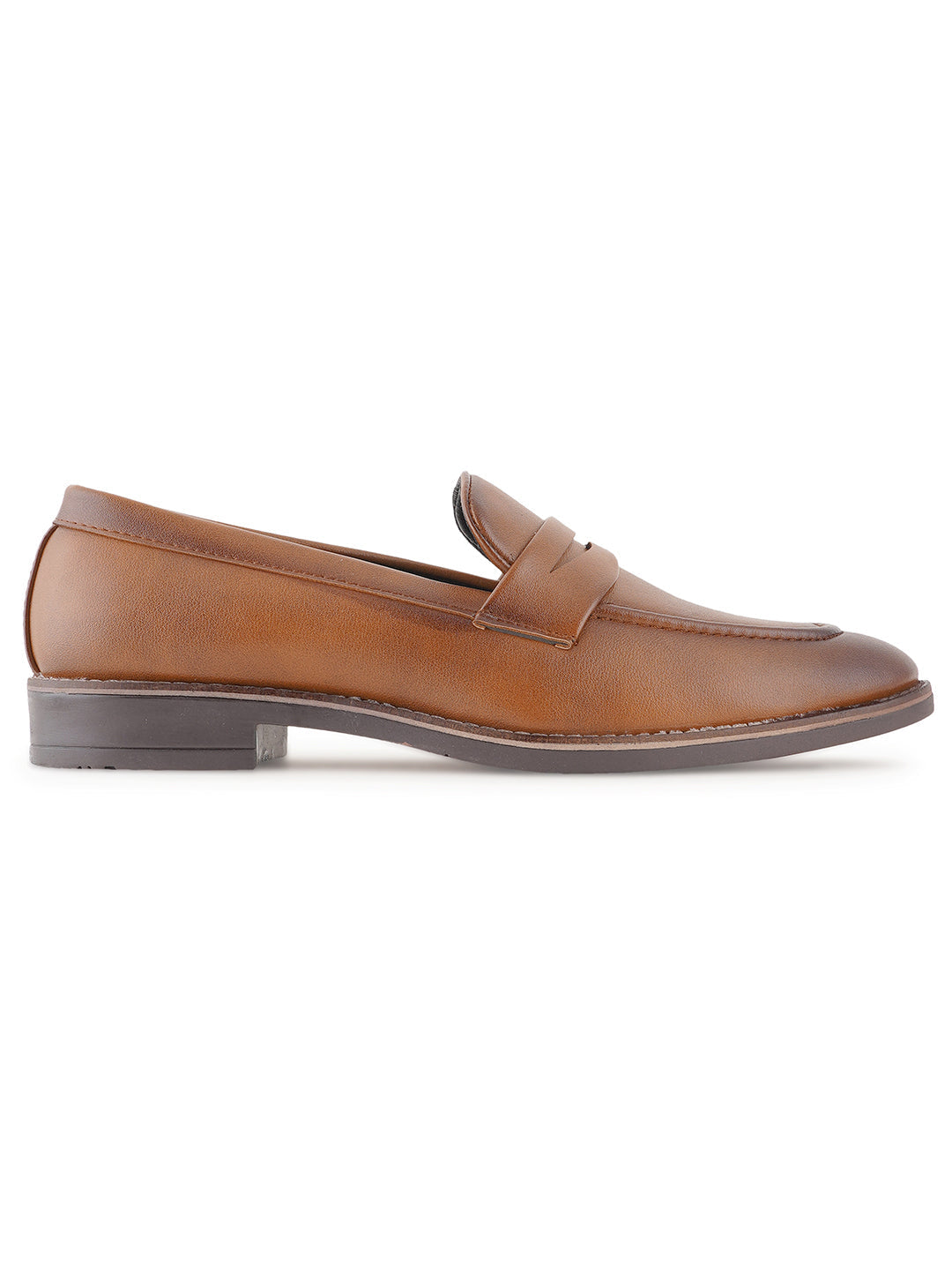 STYLE SHOES Tan Brown Micro Upper Loafer Shoes for Men