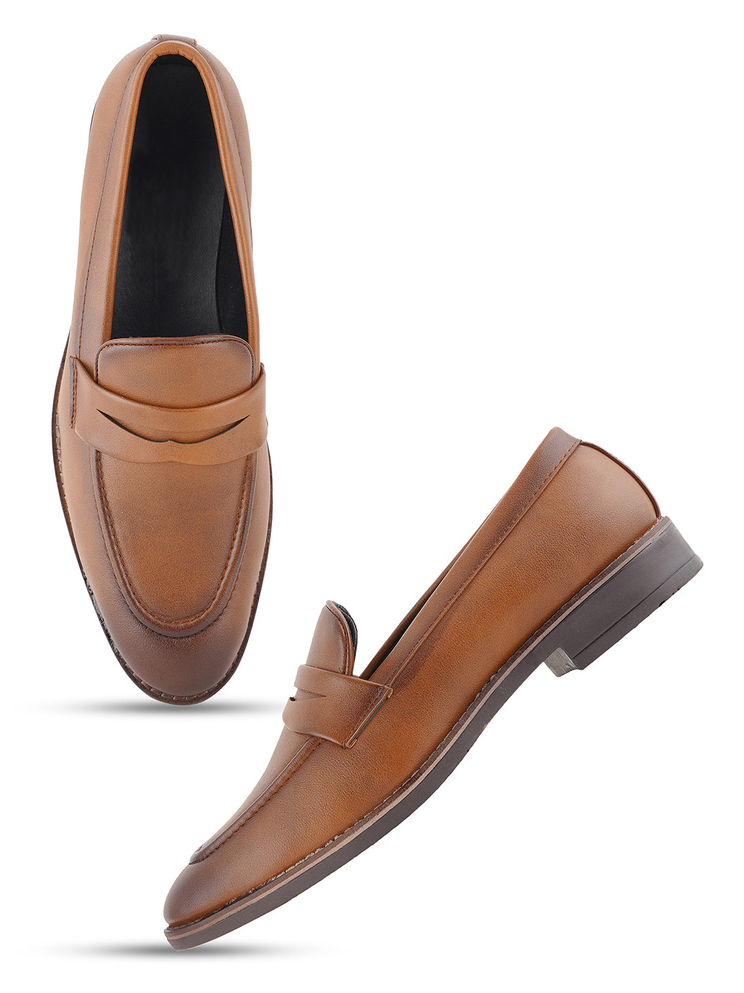 STYLE SHOES Tan Brown Micro Upper Loafer Shoes for Men