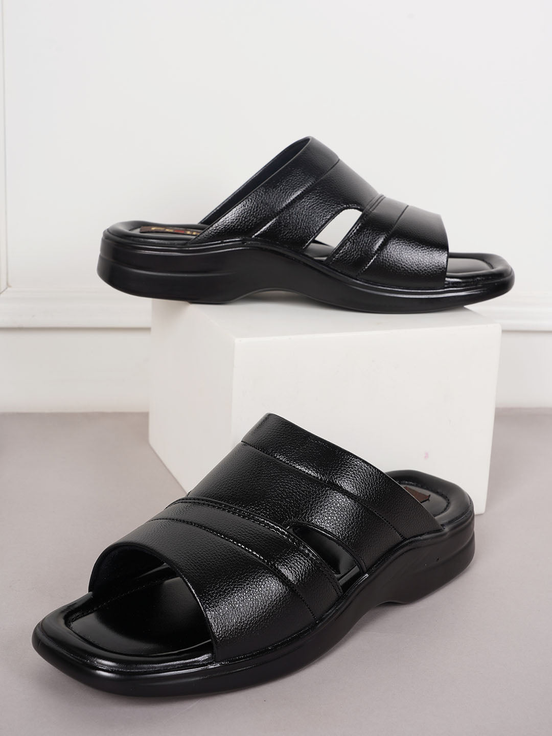 STYLE SHOES Black Micro Upper Sandals for Men