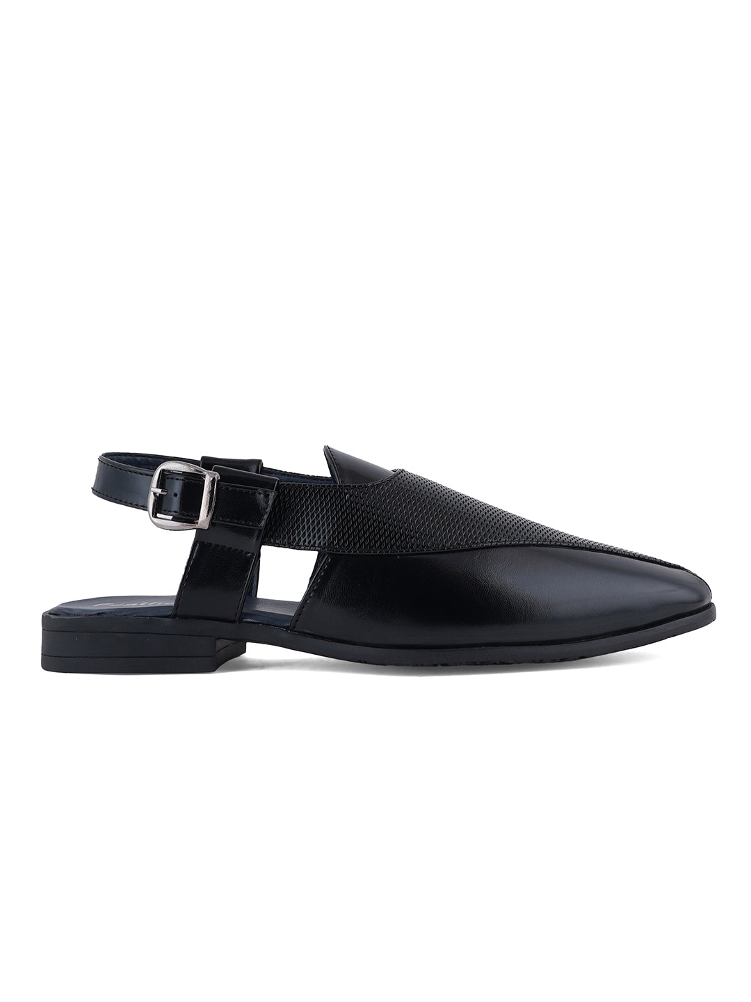 STYLE SHOES Black Micro Upper Peshawari Sandals for Men