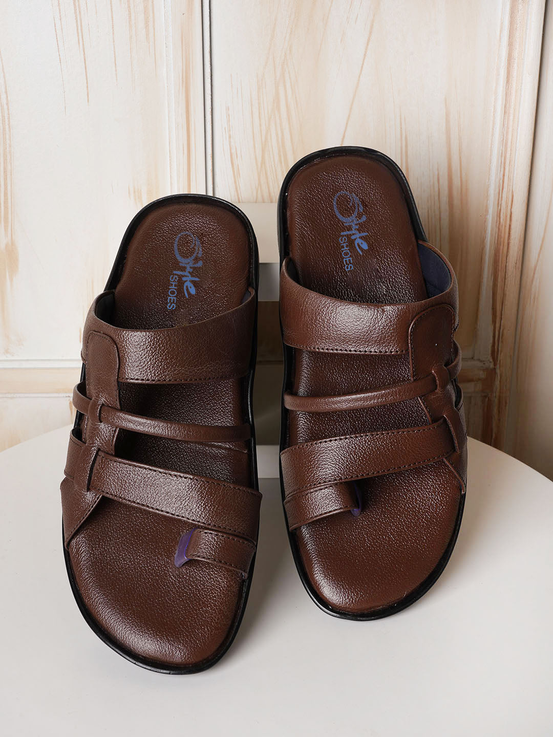 STYLE SHOES Brown Leather Sandals for Men