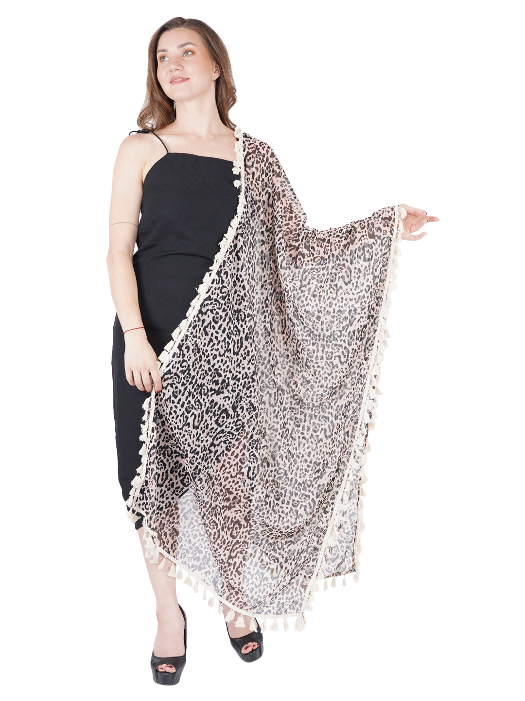 Style Shoes Tiger Print Brown & White Stole for Women & Girls