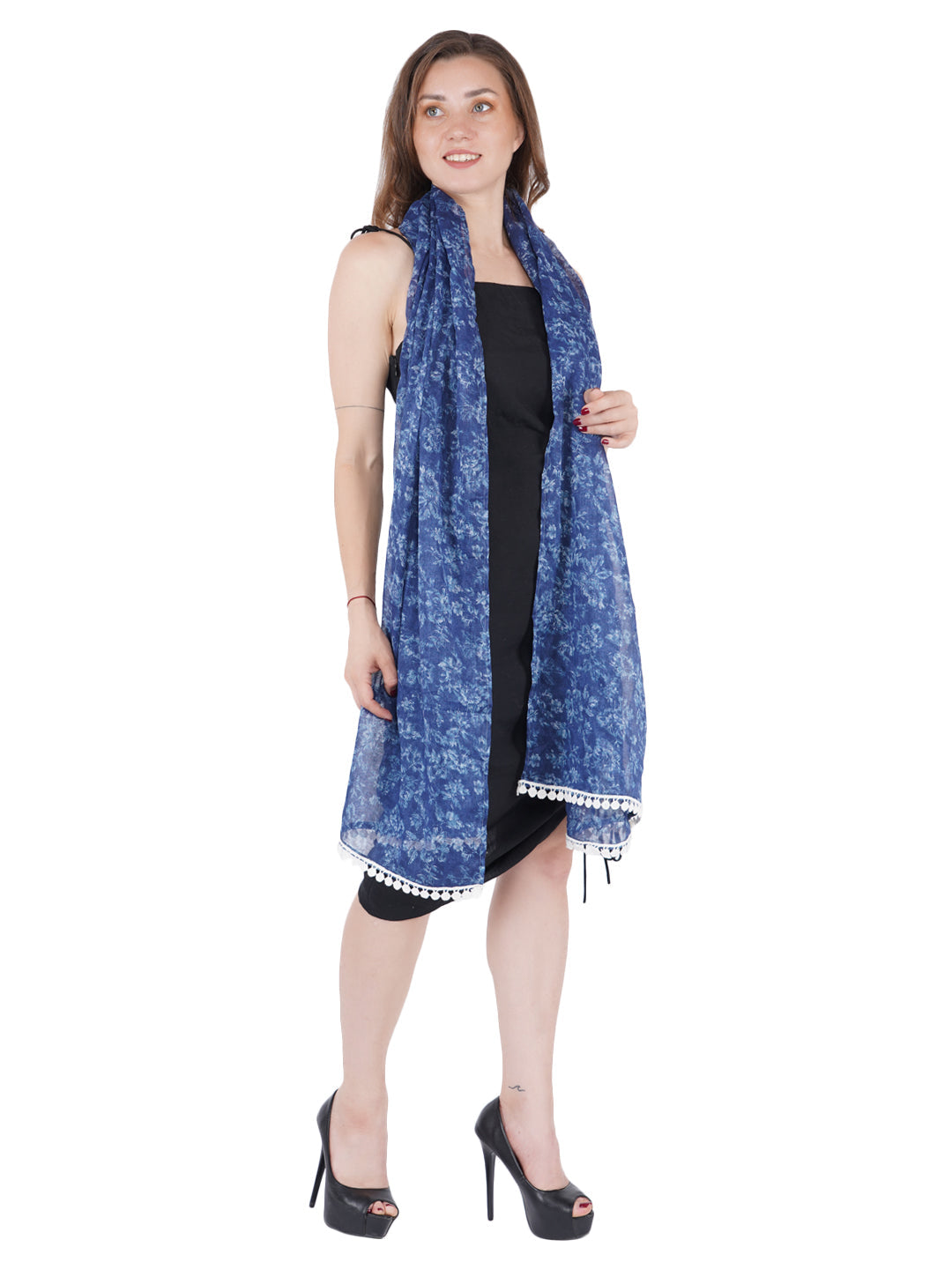 Style Shoes Blue Floral Printed Stole for Women & Girls