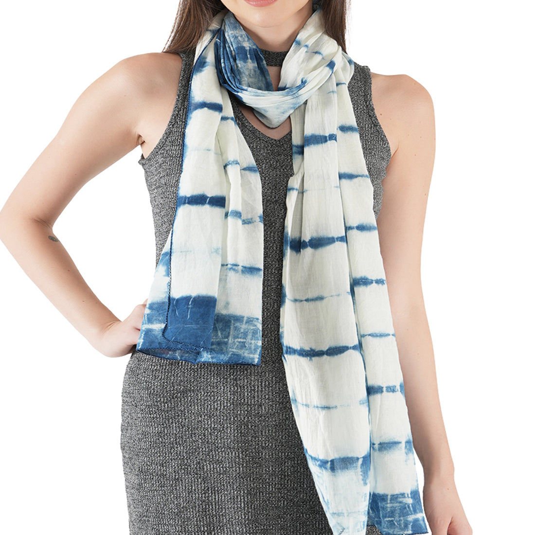 Style Shoes Blue & White Tie & Dye Cotton Stole for Women & Girls