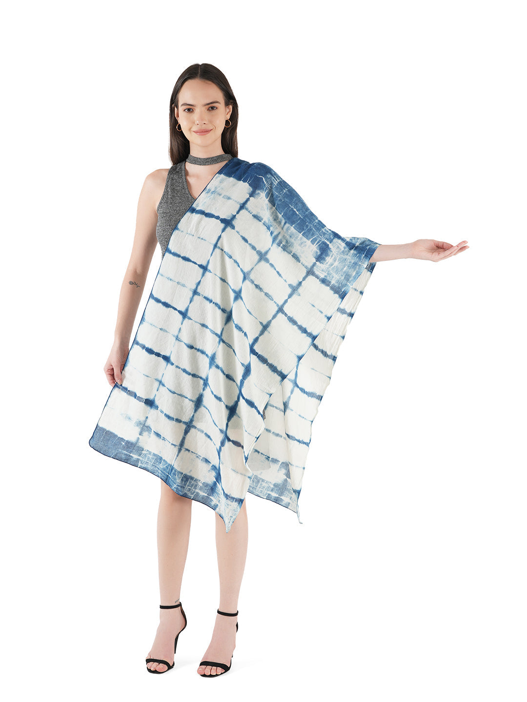 Style Shoes Blue & White Tie & Dye Cotton Stole for Women & Girls