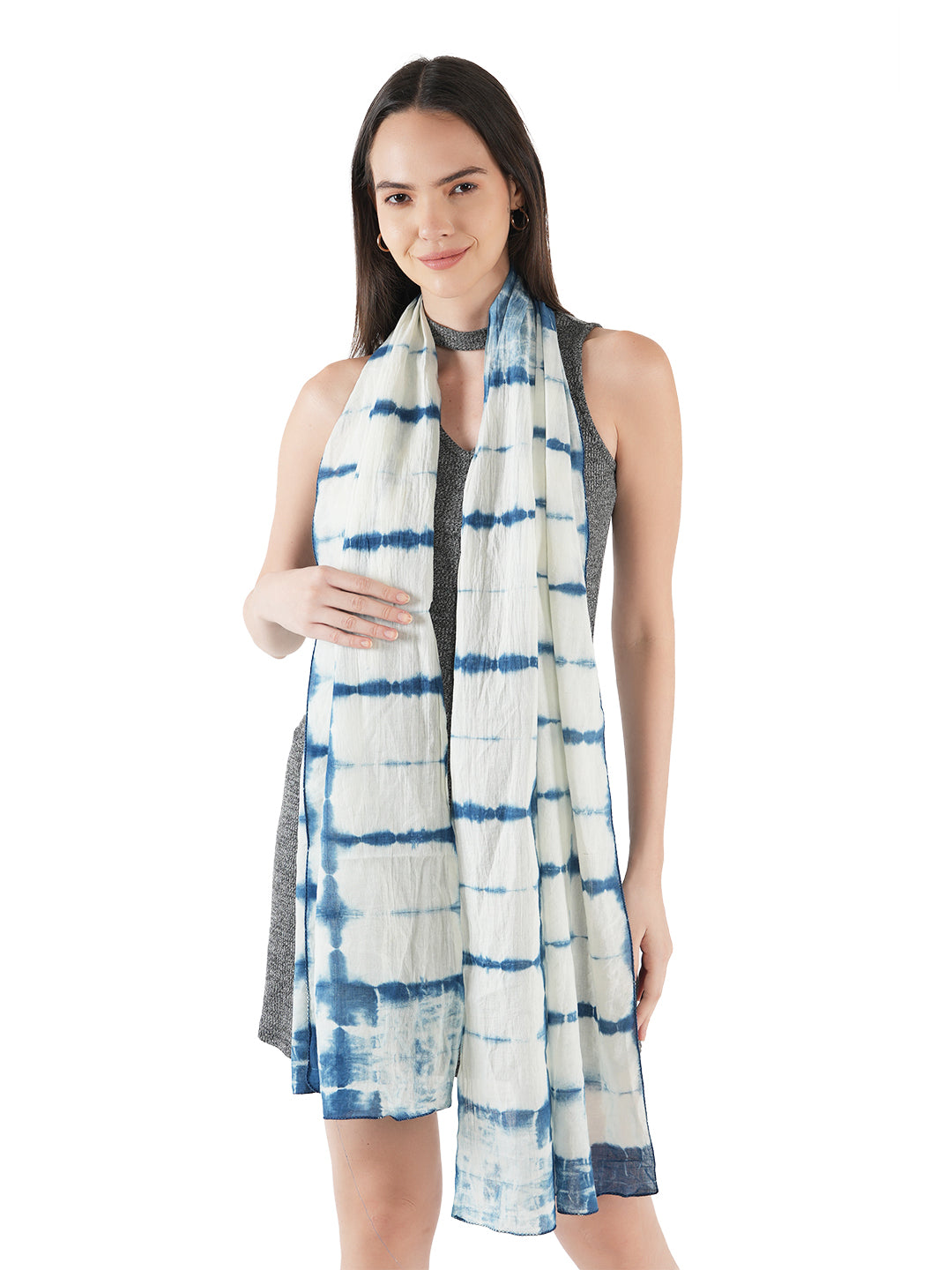 Style Shoes Blue & White Tie & Dye Cotton Stole for Women & Girls