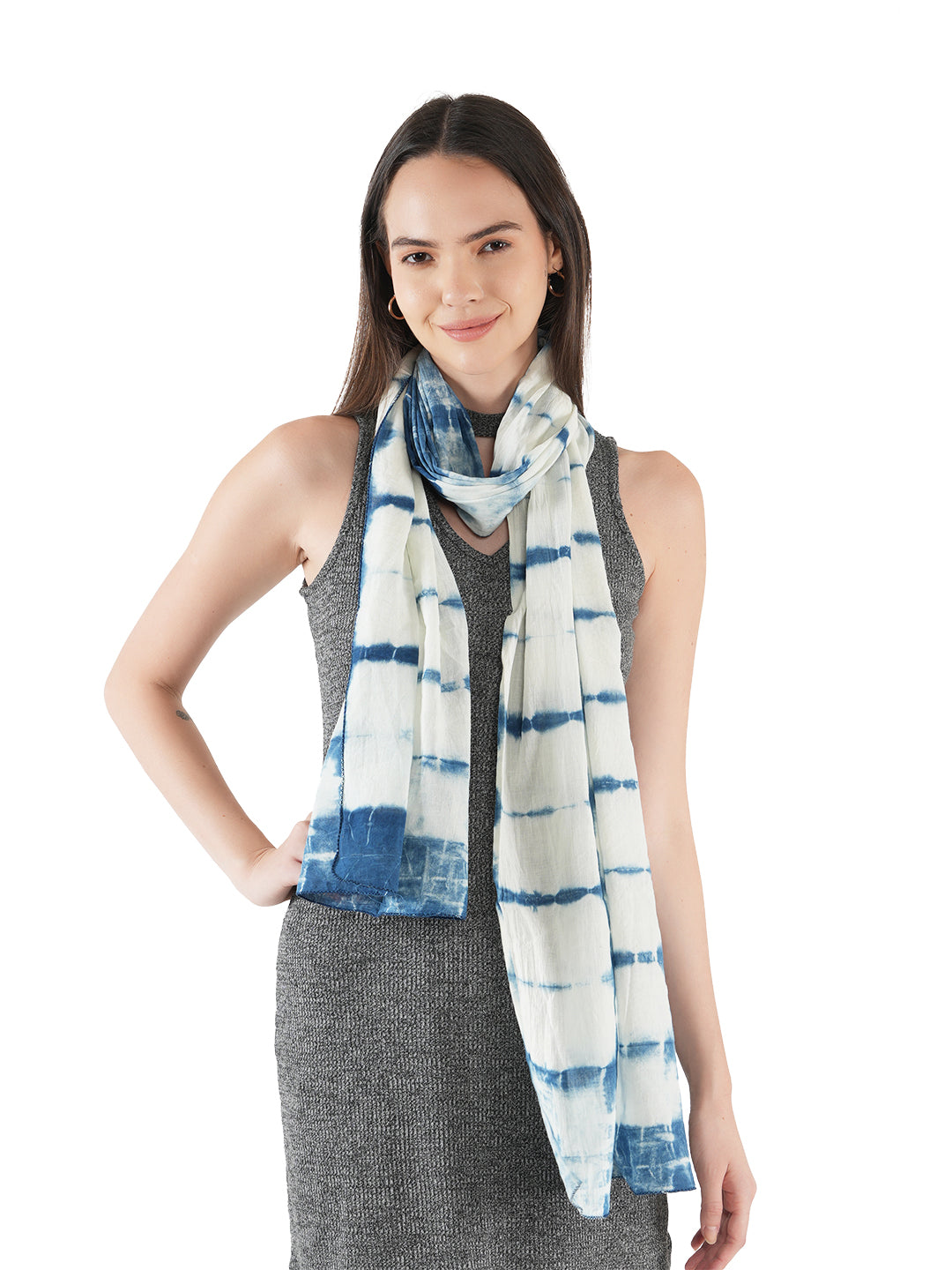 Style Shoes Blue & White Tie & Dye Cotton Stole for Women & Girls