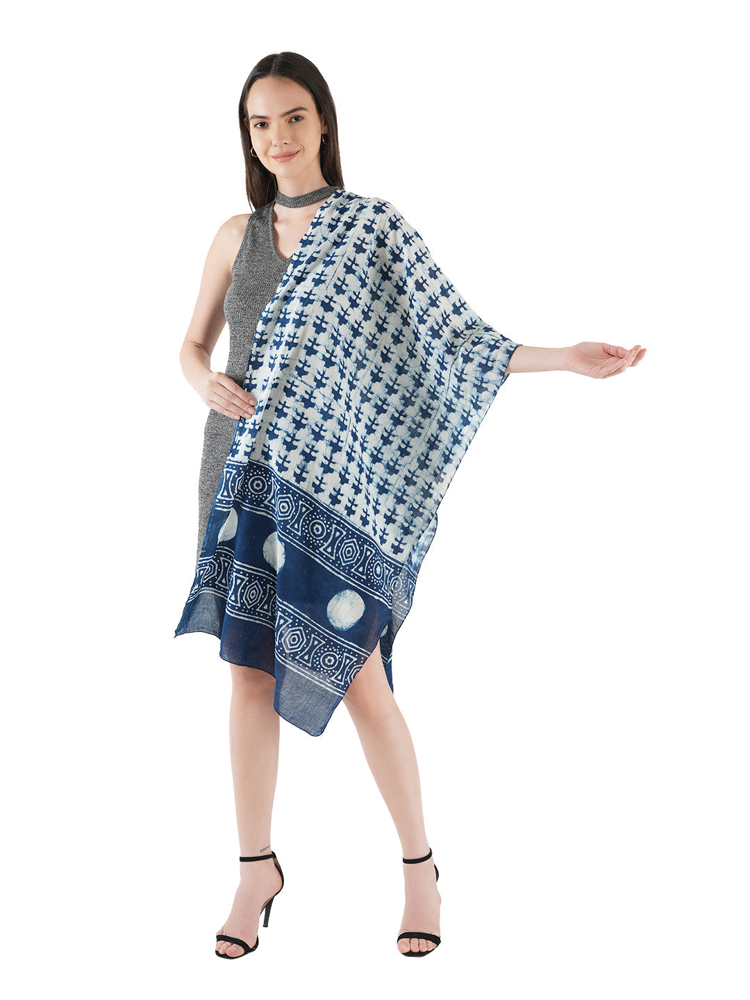 Style Shoes White & Blue Arrow Print Cotton Stole for Women & Girls