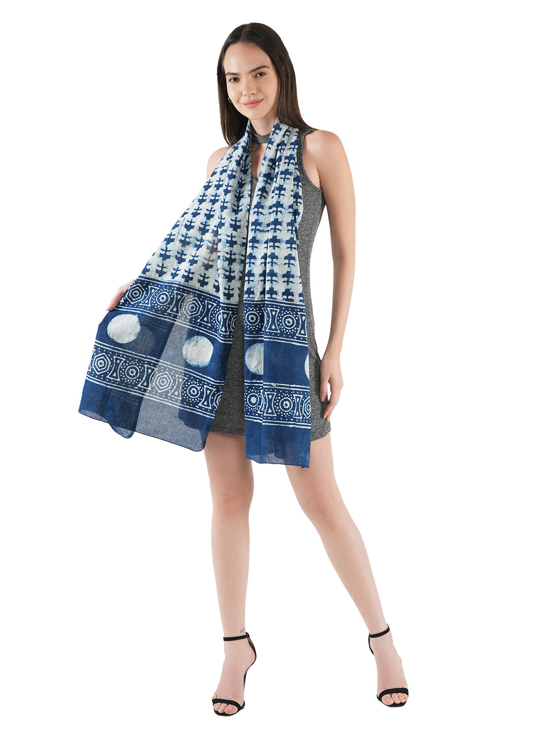 Style Shoes White & Blue Arrow Print Cotton Stole for Women & Girls