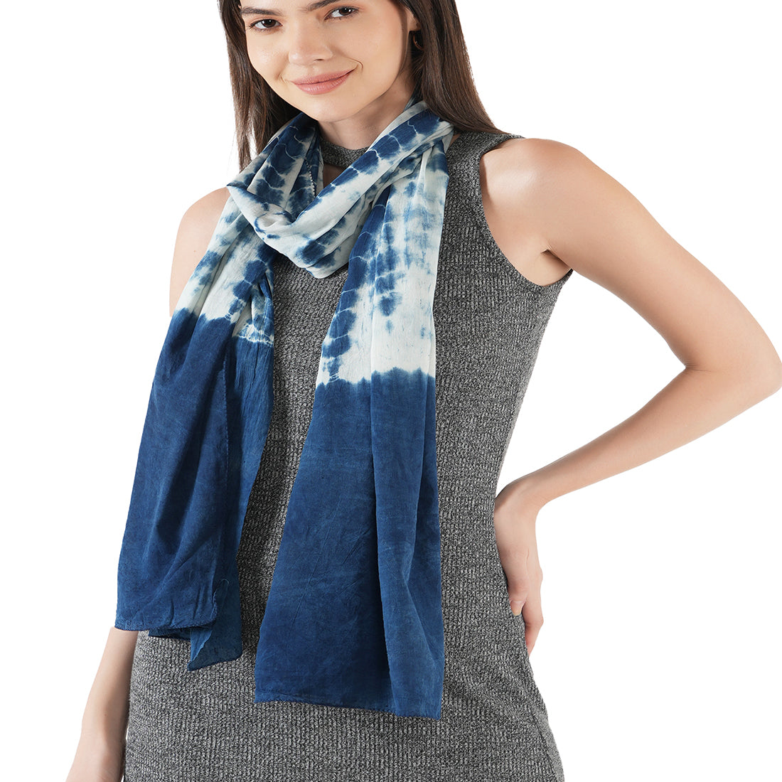 Style Shoes White & Blue Tie and Dye Printed Cotton Stole for Women & Girls