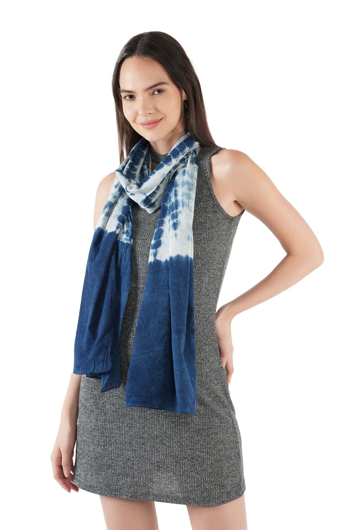 Style Shoes White & Blue Tie and Dye Printed Cotton Stole for Women & Girls