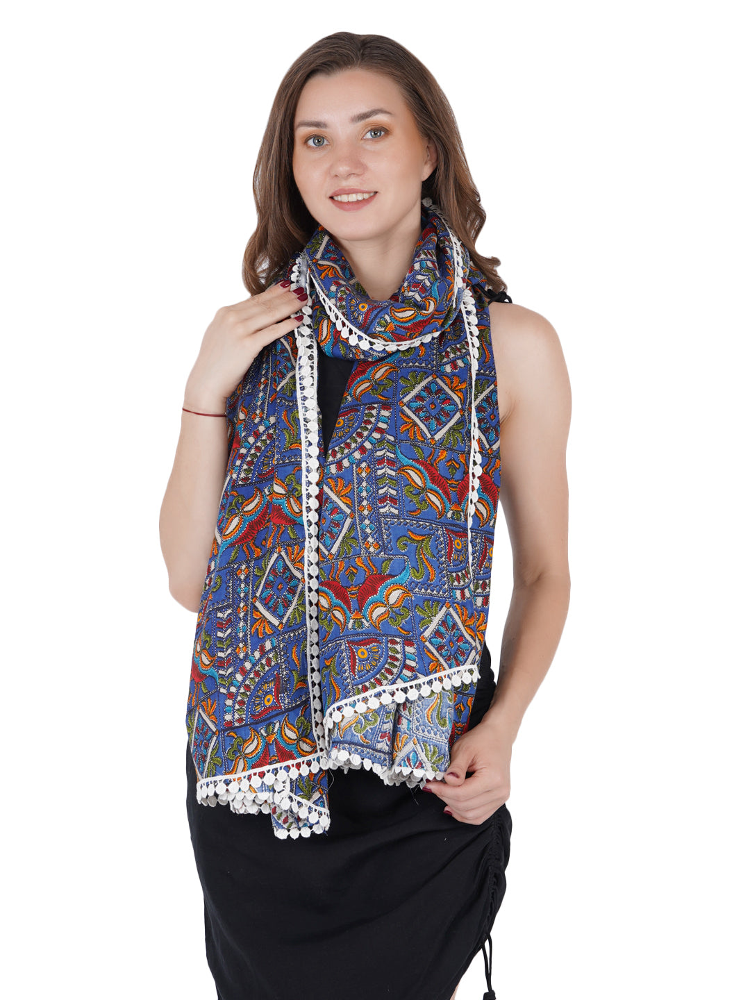 Style Shoes Blue Jaipuri Print Cotton Stole for Women & Girls