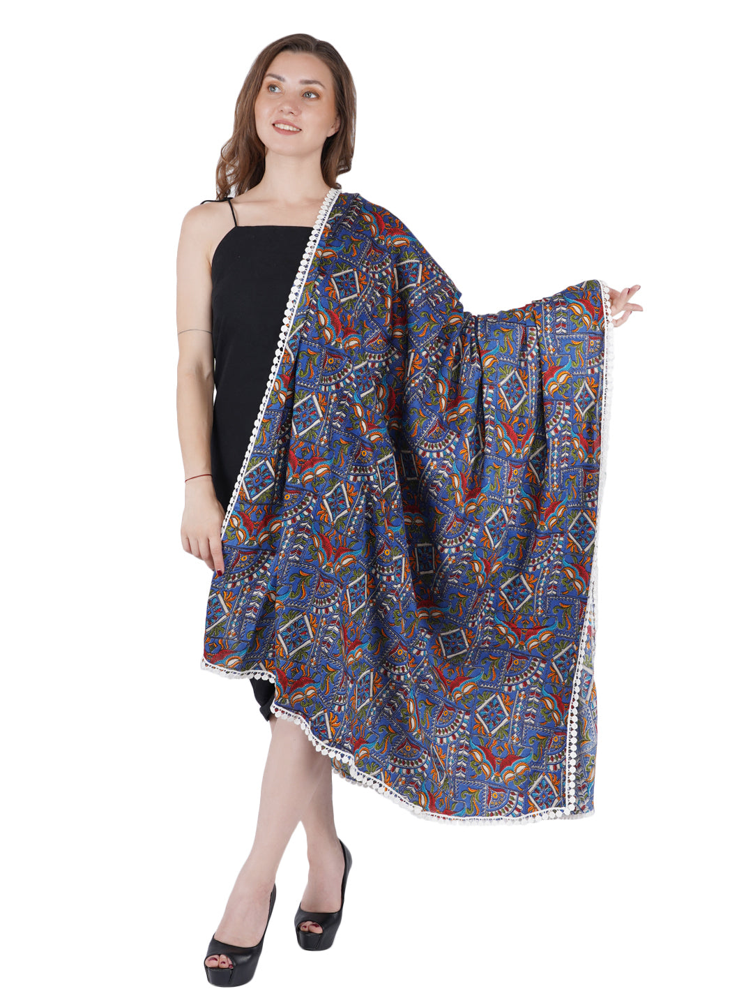 Style Shoes Blue Jaipuri Print Cotton Stole for Women & Girls