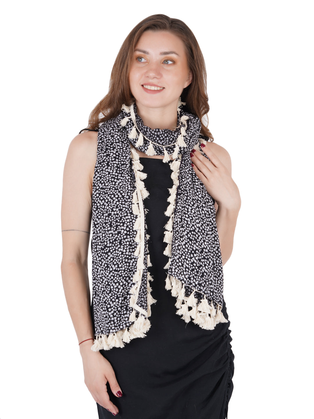 Style Shoes Black Printed Cotton Stole for Women & Girls