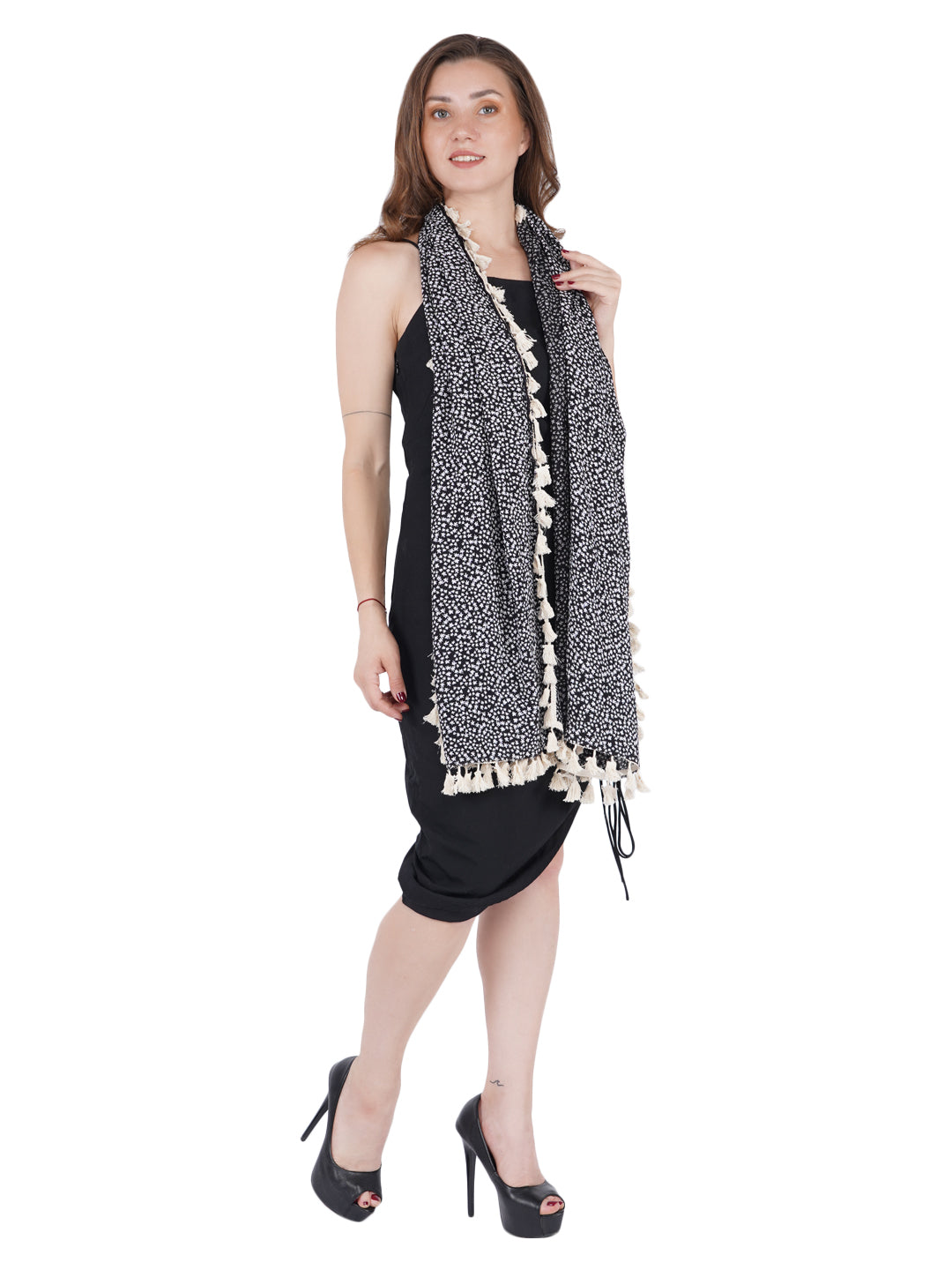 Style Shoes Black Printed Cotton Stole for Women & Girls
