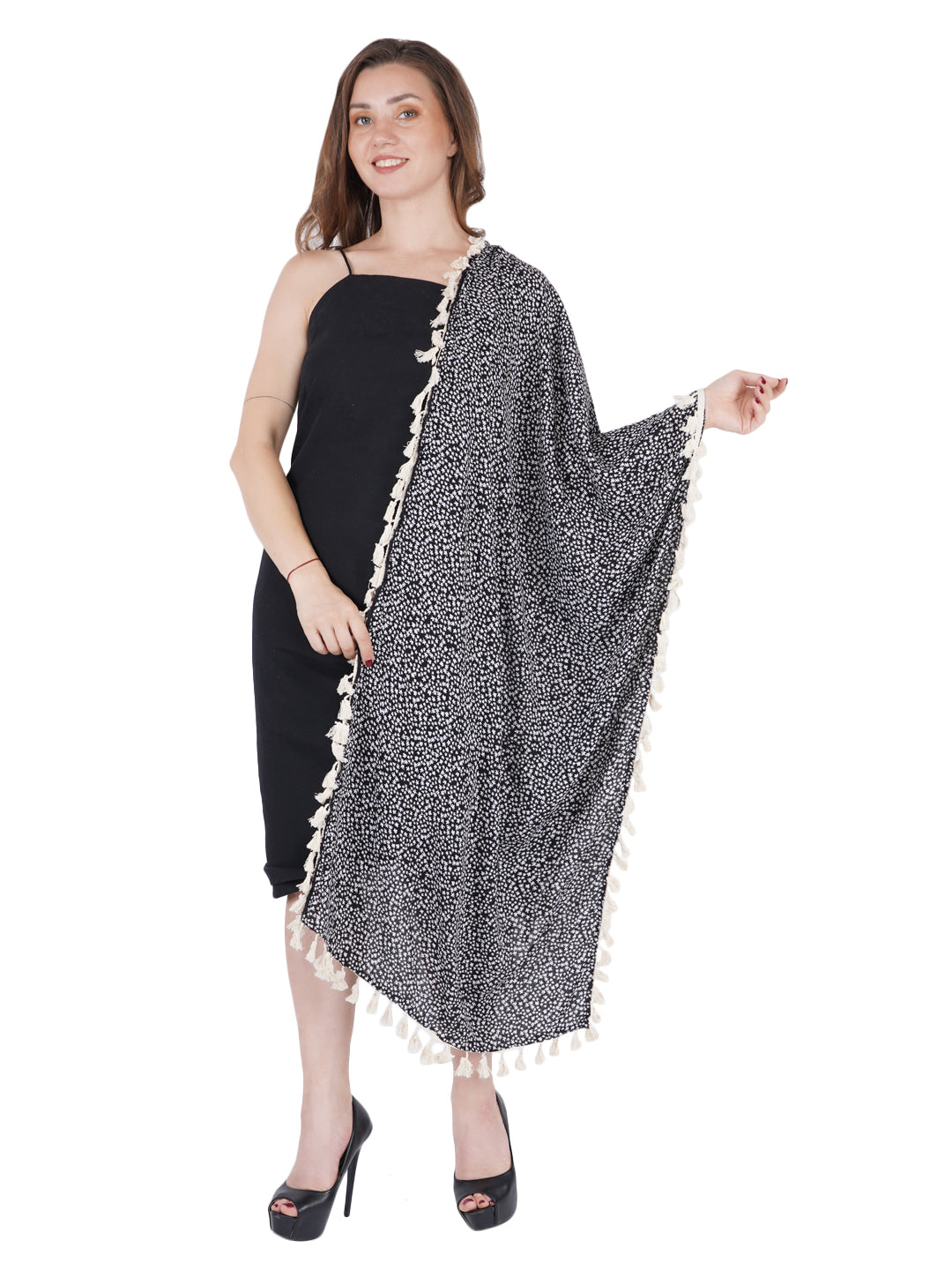 Style Shoes Black Printed Cotton Stole for Women & Girls