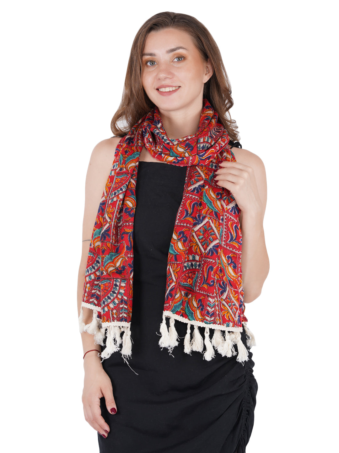 Style Shoes Red Jaipuri Print Cotton Stole for Women & Girls