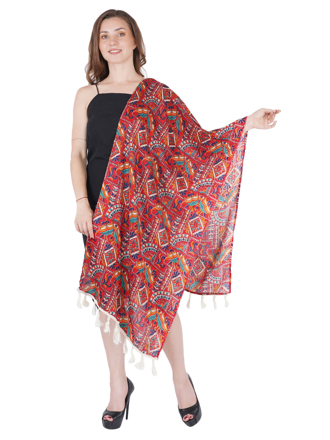 Style Shoes Red Jaipuri Print Cotton Stole for Women & Girls