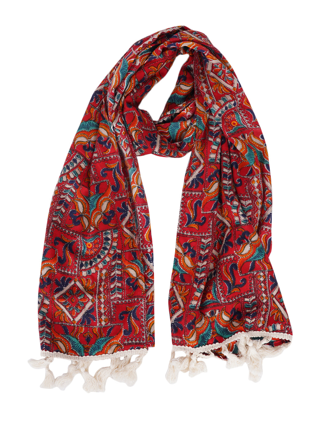 Style Shoes Red Jaipuri Print Cotton Stole for Women & Girls