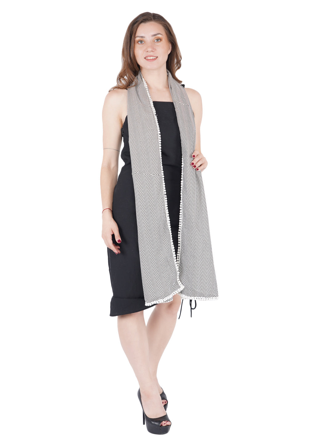 Style Shoes Black Stripe Print Cotton Stole for Women & Girls