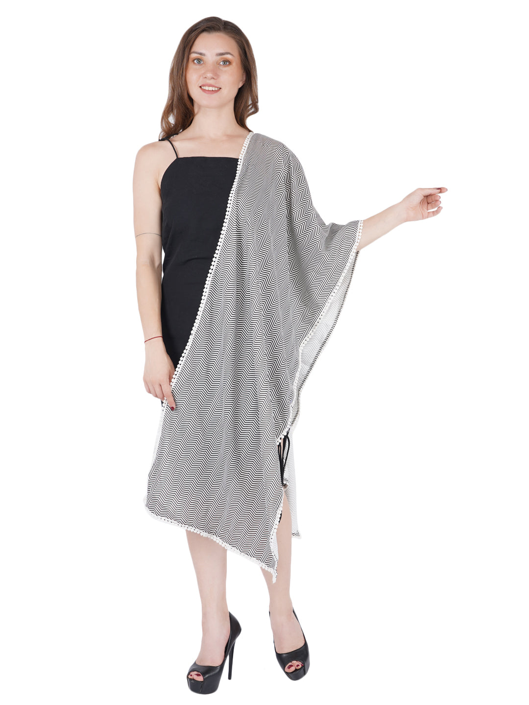 Style Shoes Black Stripe Print Cotton Stole for Women & Girls