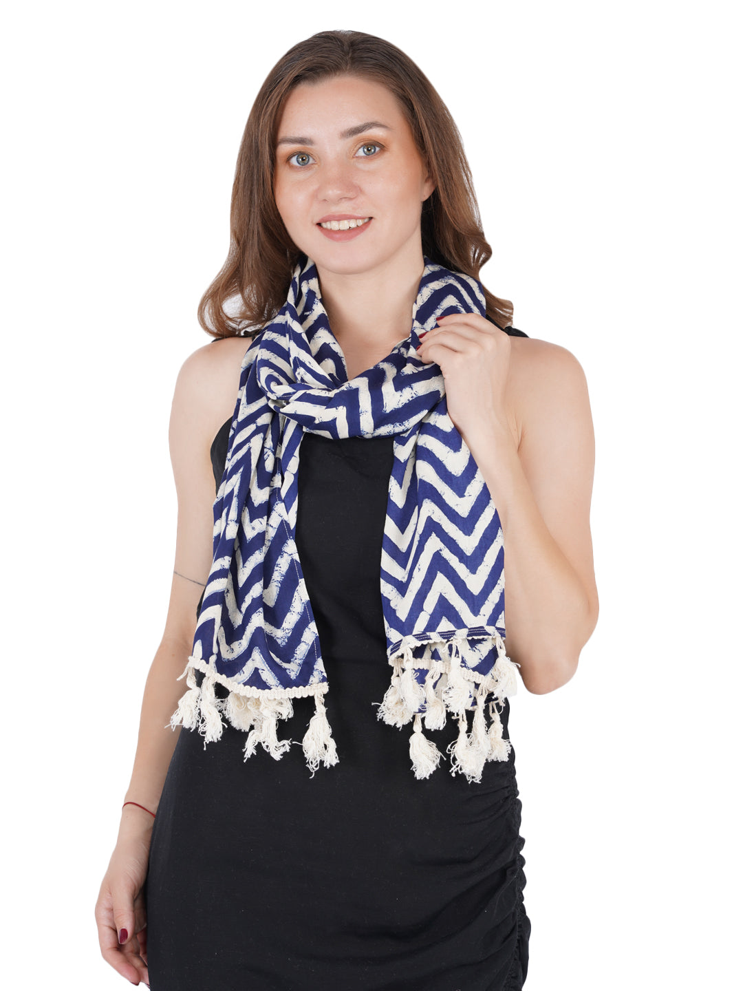 Style Shoes Blue Stripe Print Cotton Stole for Women & Girls