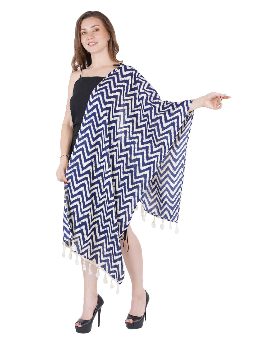 Style Shoes Blue Stripe Print Cotton Stole for Women & Girls