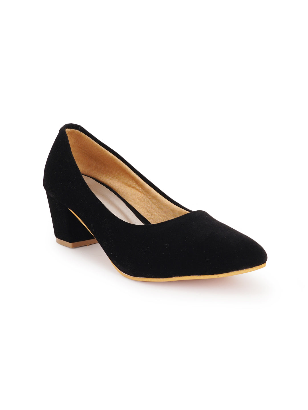 Style Shoes Pointed Toe Suede Block Heels Bellies for Women and Girls