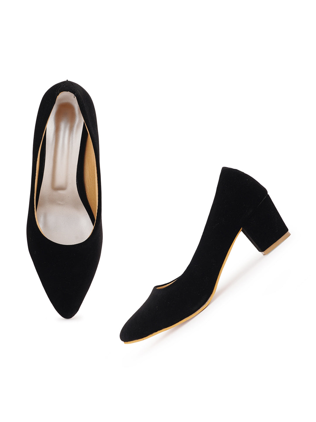 Style Shoes Pointed Toe Suede Block Heels Bellies for Women and Girls