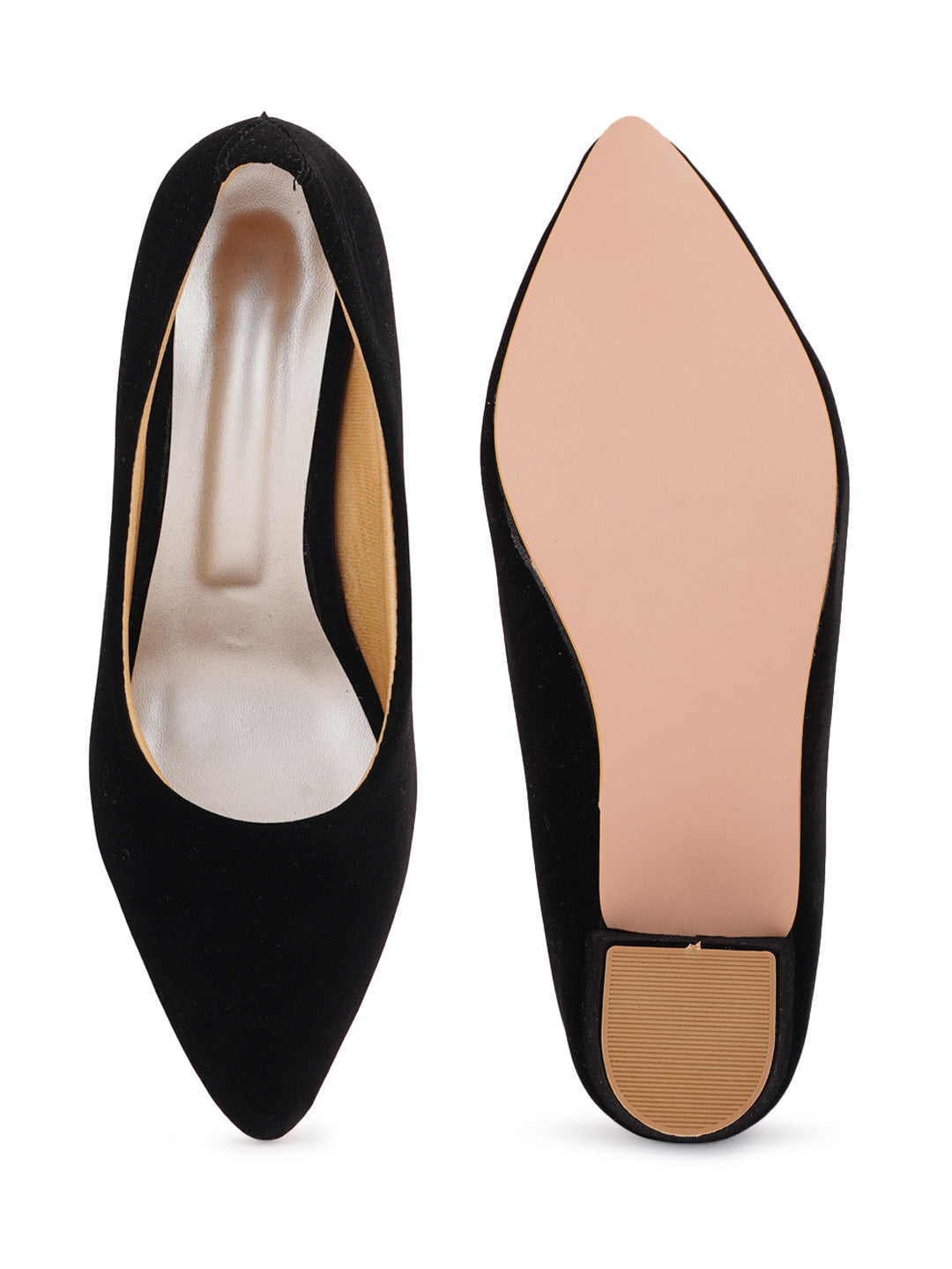 Style Shoes Pointed Toe Suede Block Heels Bellies for Women and Girls