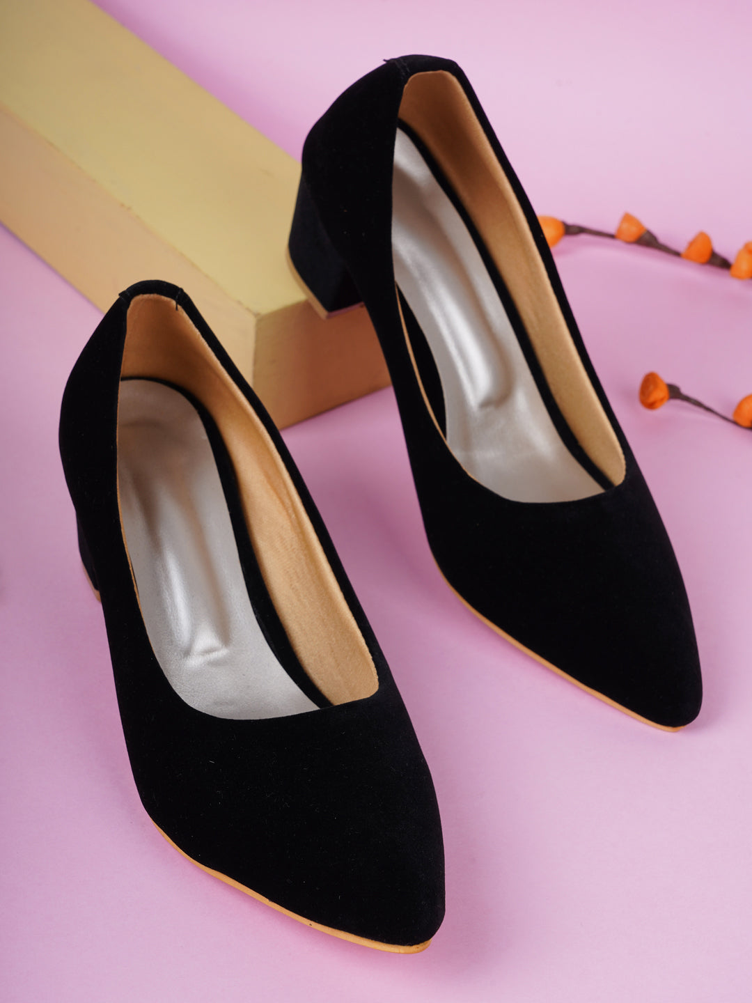 Style Shoes Pointed Toe Suede Block Heels Bellies for Women and Girls