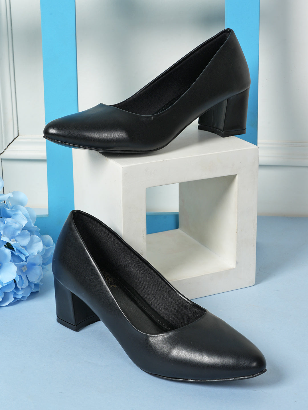 Style Shoes Black Block Heel Pumps Bellies for Women and Girls